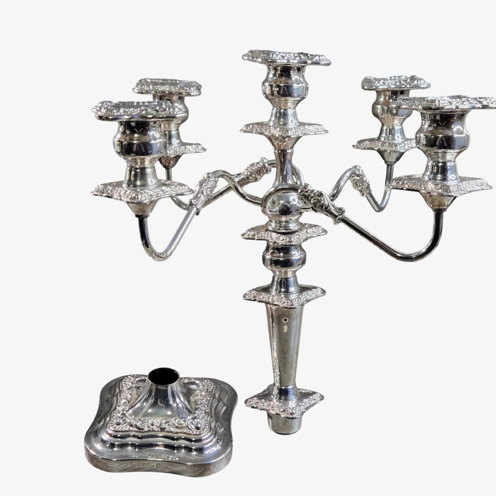 Vintage Set of 5 Silverplate Ornate Floral Candle Holders Candelabra Parts